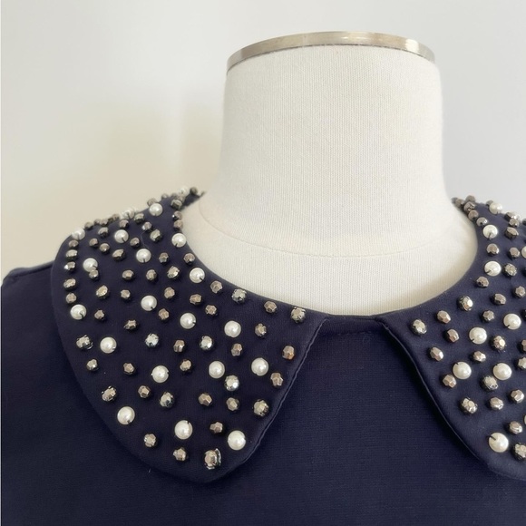 PHILOSOPHY navy knit shift with jewel collar NWOT - Picture 2 of 6